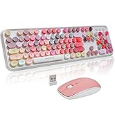 Wireless Keyboard and Mouse Combo - Cute Round Keycaps, Full-Size Retro Typewriter Keyboard with ...