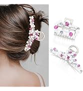 Brinie Pearl Hair Claw Clips Silver Metal Hair Claws Large Small Size Hair Clips Set for Thin Thi...