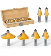 REKCKRUL 6Pcs Chamfer Router Bits Set with Bearing, 1/2 Inch Shank, Carbide Tipped Woodworking Ro...