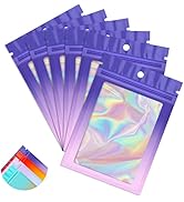 Funfery 100 Pack Holographic Bags Mylar Bags,Clear Window Smell Proof Bags Foil Seal Pouch Reseal...
