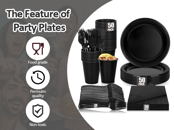 black plastic plates for party