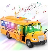 Yellow School Bus Toys for Toddlers 1-3 with 4 Different Flashing Lights & Sound, Back and Side D...