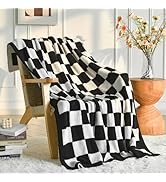 Checkered Throw Blanket, Black Knit Blankets with Soft Fluffy Microfiber, Cozy Fluffy Lightweight...