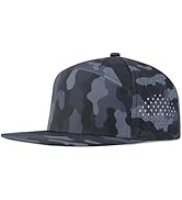 FEINION Men Flat Brim Adjustable Performance Hat Snapback Laser Perforated Baseball Cap