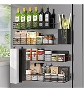 Magnetic Spice Rack for Refrigerator, 6 Pack 100% Metal Strong Magnet Shelf Black, Space Saving S...