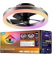 Govee Ceiling Fan with Lights, 20'' RGBIC Oscillating Flush Mount Bladeless Ceiling Fans with Lig...