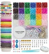 JULIMAIDONG 6mm Glass for Bracelets 1400pcs, 24 Colors Round Crystal Glass Bracelet Making Kit fo...