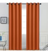 Yakamok Room Darkening Orange Blackout Curtains Thermal Insulated Grommet Curtain Panels for Bedr...