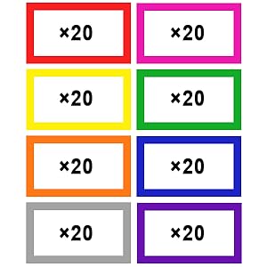 Eight colorful rectangles arranged in two columns. Each rectangle has a bold border color and contains 'x20' text in black.
