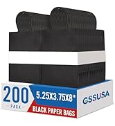 GSSUSA 200 Pack Black Paper Gift Bags 5.25x3.75x8'', Black Kraft Bags with Handles Bulk for Shopp...