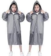 RUISHYY Raincoat Rain Poncho for Kids (2 Pack), Reusable EVA Rain Coats Jackets with Hood for 6-1...