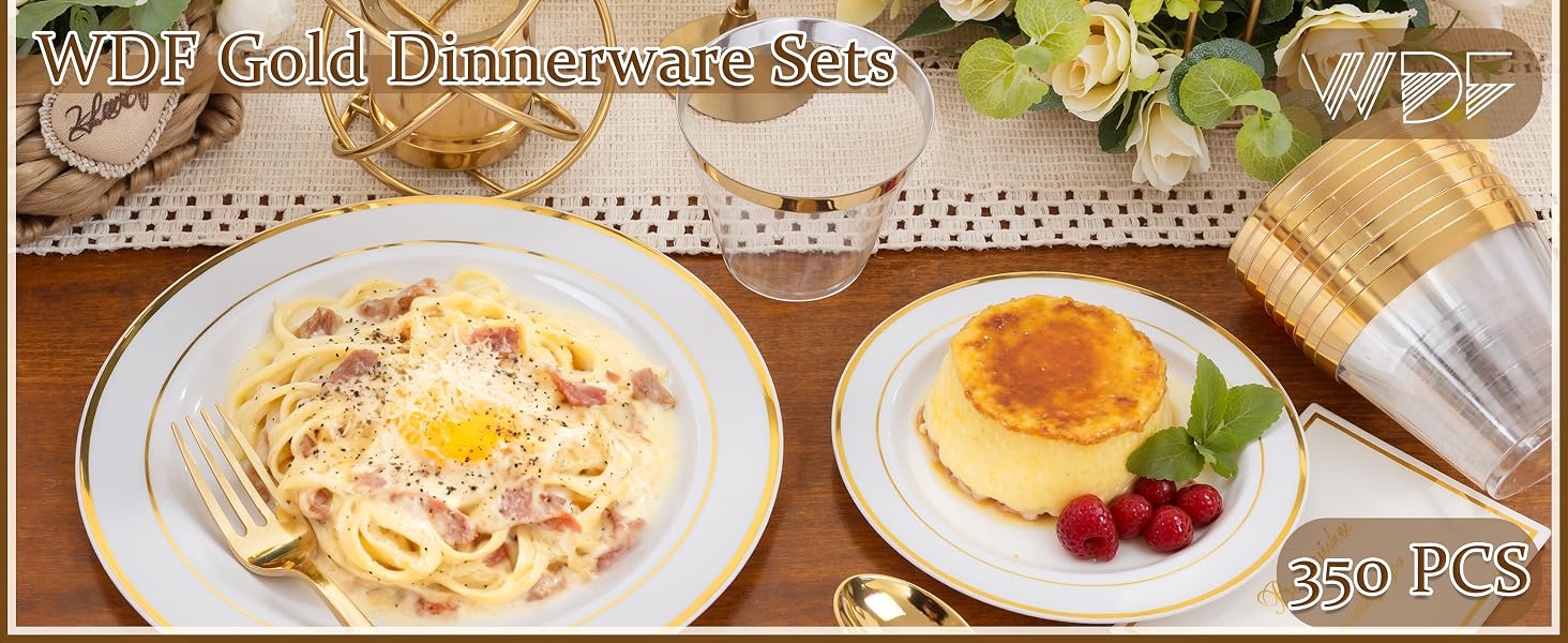 WDF Partyware 175PCS White and Gold Plastic Plates