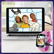 Watch connects to laptop to upload photos and videos.