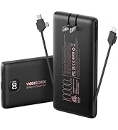 Portable Charger Power Bank Built in Cables and Wall Plug, 10000mAh iPhone Battery Pack Fast Char...