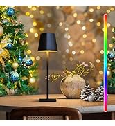 Megfiehun Solar Table Lamp with USB Rechargeable, Portable RGB LED Desk Lamp,4000mAh Cordless Dim...