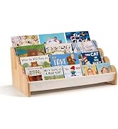 Puricon 4-Tier Kids Bookshelf, Wooden Bookcase Organizer for Toddlers with Deep Pockets & Wavy Ed...