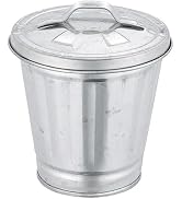 Silver Mini Galvanized Trash Can with Lid,Small Metal Buckets with Lids, Wastebasket Trash Can, M...