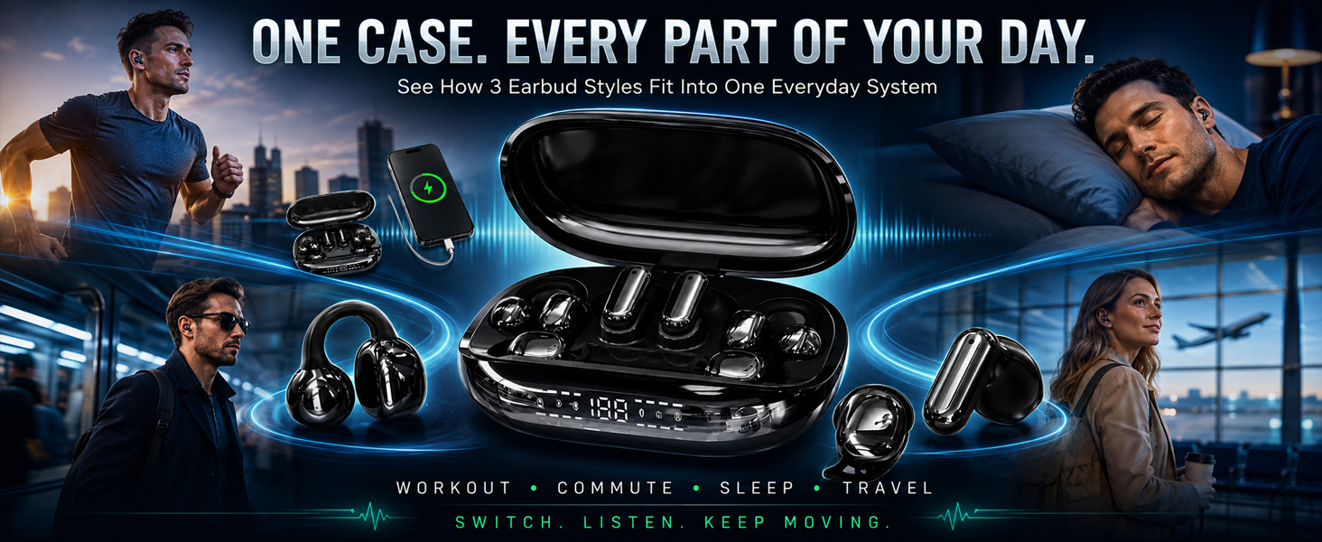 3-in-1 Bluetooth Wireless Earbuds