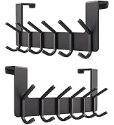 Matte Black Over The Door Hooks – Heavy Duty Stainless Steel Door Hanger with 6 Double Hooks for ...