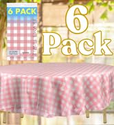 ZIMPLEWARE Premium Pink Gingham Checkered Plastic Table Cloth Disposable (6 Pack) Round Tableclot...