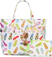 KABAQOO Extra Large Beach Bag Waterproof Sandproof Women Beach Tote with Zipper & Wet Compartment...
