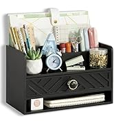 dreampossible Black Wood Desk Organizer and Accessories with Drawer, Bill Mail Organizer and File...