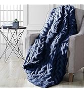 Modern Threads Luxury Solid Braided Faux Fur Reverse to Flannel Throw Blanket, Navy - 50" x 60"