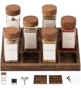 Yangbaga 24Pcs Spice Jars Glass Empty with set of 2 Rack 4oz spice jars with labels & Wooden Airt...