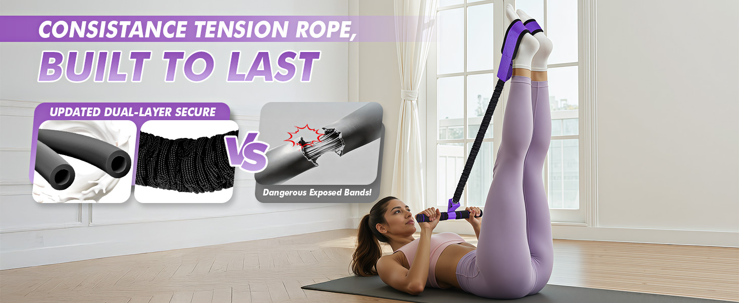 Workout with foot resistance band with handle better than design versus dangerous exposed bands.