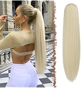 FESHFEN Straight Ponytail Extensions Long Drawstring Ponytails Natural Synthetic Hair Pieces Clip...