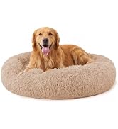 JOLLYVOGUE Fluffy Calming Dog Bed, 36 Inch Large Donut Pet Bed,Camel | Calming Donut Shape, Remov...