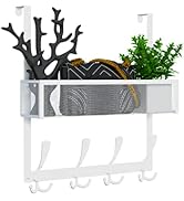 Kaiferty Over The Door Hooks Organizer,Over Door Hanger Towel Rack Mesh Basket with 12 Hooks,Back...
