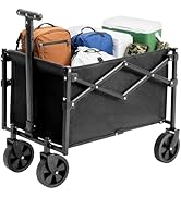 DUMOS Collapsible Wagon with Wheels, 176 lbs Wagons Carts Foldable Wagon Cart with Flexible Handl...
