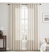 Greyish Beige Linen Curtains 84 inches Long for Living Room 2 Panels Back Tab Rod Pocket Semi She...