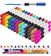 June Gold 39 Assorted Colored Dry Erase Whiteboard Markers, 13 Unique Colors, Chisel Tip, Low Odo...