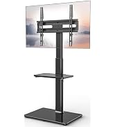 Universal Floor TV Stand with Mount 70 Degree Swivel 9 Level Height Adjustable and Space Saving D...