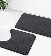 Buganda Microfiber Bathroom Rugs Set 2 Pieces - Shaggy Soft Bath Mat & U-Shaped Toilet Rug, Non-S...