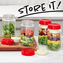 Pyrex containers on a counter