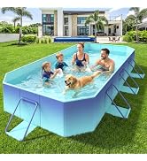 HeySplash Foldable Pool Swimming Pool 114"×70"×19", Ice Blue | Non-inflatable Swimming Pool with ...