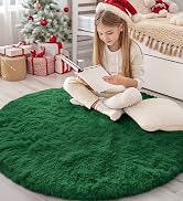 OLANLY Dark Green Round Rugs for Bedroom - Machine Washable, 4x4 Feet Circle Area Rugs for Living...