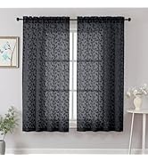 Chyhomenyc Black Sheer Curtains 63 Inch Length 2 Panels Set, Light Filtering Tufted Textured Soft...
