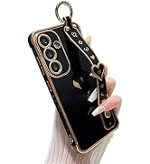 DEFBSC Compatible with Samsung Galaxy S25 Case, Electroplated Edge Love Heart Case with Wrist Str...