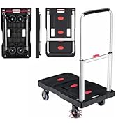 Folding Hand Truck, 330 Lbs Heavy Duty Luggage Cart, Portable Utility Dolly Platform Cart with Ad...