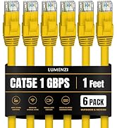 Cat 5e Ethernet Cable 1 FT in Yellow 6 Pack 1 Gbps Speed Network Short Round Rj45 Outdoor Indoor ...