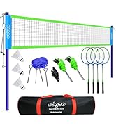 Zdgao Badminton Sets for Backyard, Portable Badminton Net with Tension Adjuster, Badminton Racket...