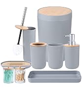 iMucci 9Pcs Grey Bathroom Accessories Set with Trash Can,Toilet Brush,Toothbrush Holder, Lotion S...