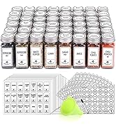 SWOMMOLY 48 Glass Spice Jars with 806 White Spice Labels, Chalk Marker and Funnel Complete Set. S...