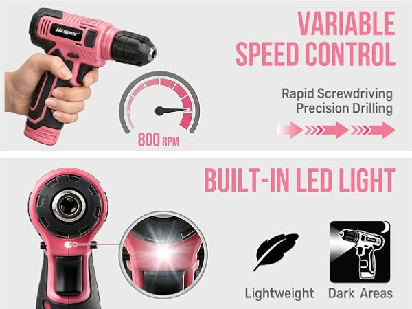 Pink Tool Set with 8V Drill Set. Complete Cordless & Rechargeable USB Electric Drill Driver