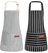 XLSXEXCL 2 Pack Stripes Kids Apron, Kids Cooking Aprons with 2 Pockets, Cute Aprons for Cooking f...