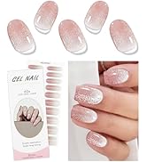 JMEOWIO Gel Nail Stickers Pink Cream Semi Cured Gel Nail Strips Wraps UV/LED Nails Art Design Dec...